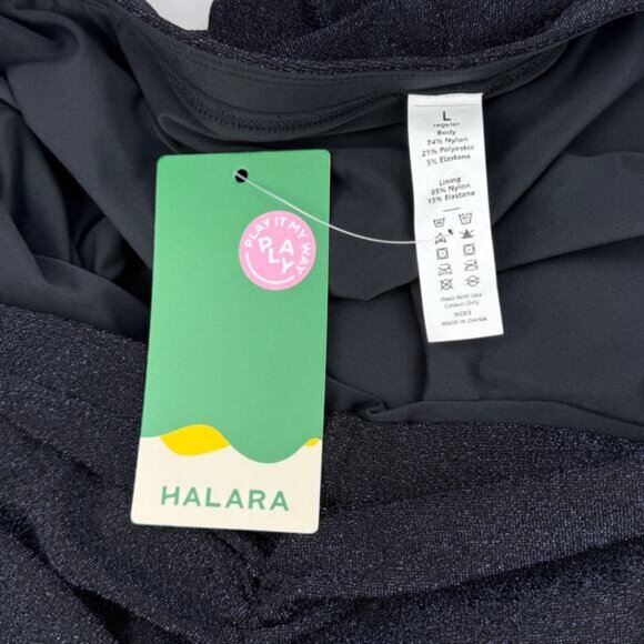 NWT HALARA Ruched Navy Blue Metallic Shimmering Tulip Skirt Size Large - Picture 6 of 6